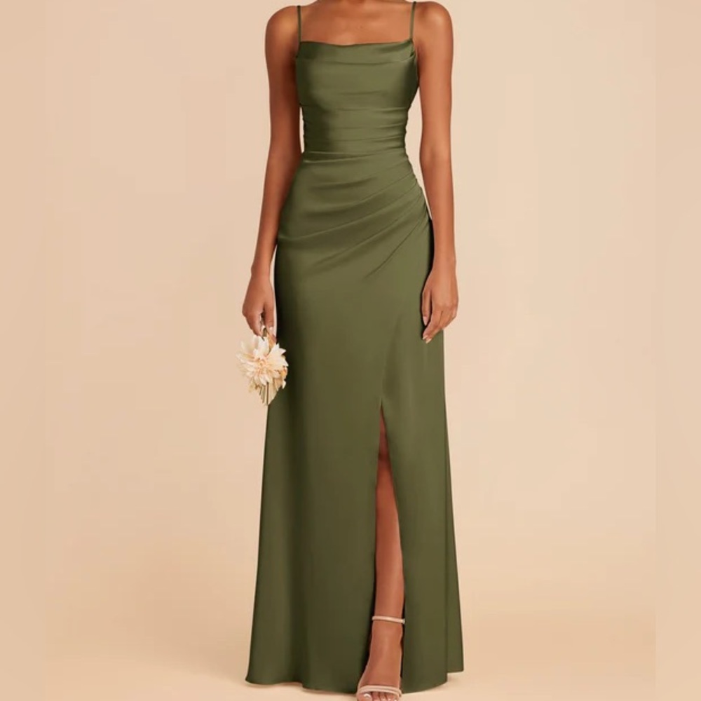 BIRDY GREY OLIVE GREEN MATTE SATIN DRESS